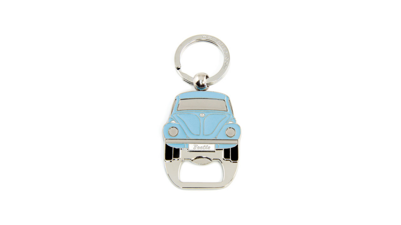 Llavero con desapador con diseño de vocho en color azul parte de VW Collection