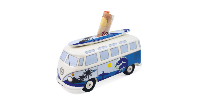 Alcancía con diseño de Combi en color azul con estampados parte de VW Collection