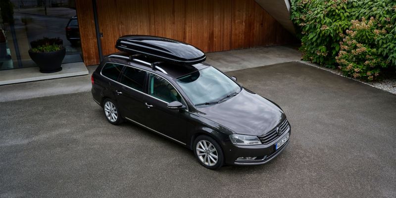 VW Passat model with VW Accessories roof box