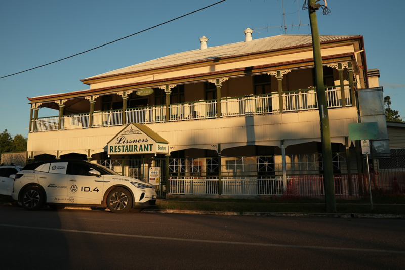ID 4 parked outside restaurant 