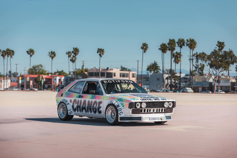 Jason Whipple’s customized 1980 Volkswagen Scirocco S in front 3/4 view.