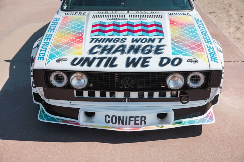 British graphic artist Nicolai Sclater hand painted this custom 1980 Volkswagen Scirocco.