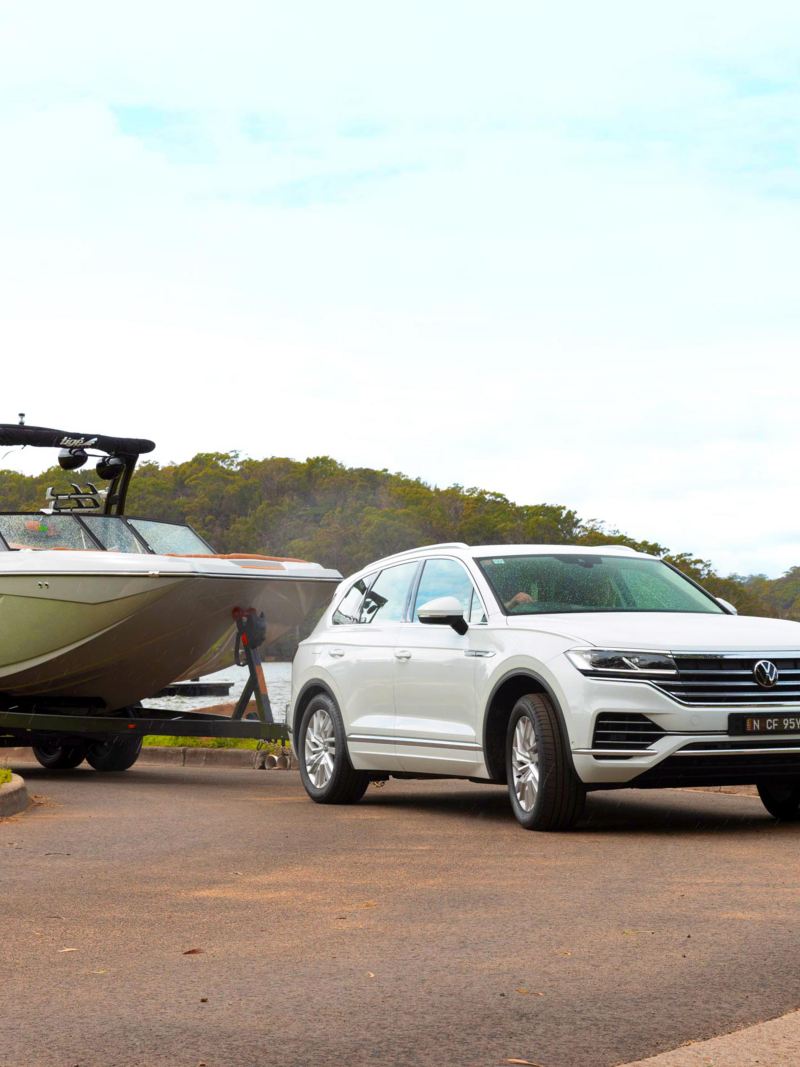 Volkswagen Touareg towing a boat