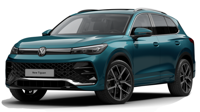 The VW Tiguan in communication colour blue 3D render three-quarter view