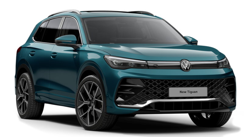 The VW Tiguan in communication colour blue 3D render three-quarter view
