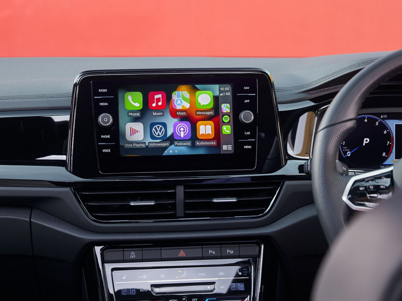 Close up view of a VW car interior display 