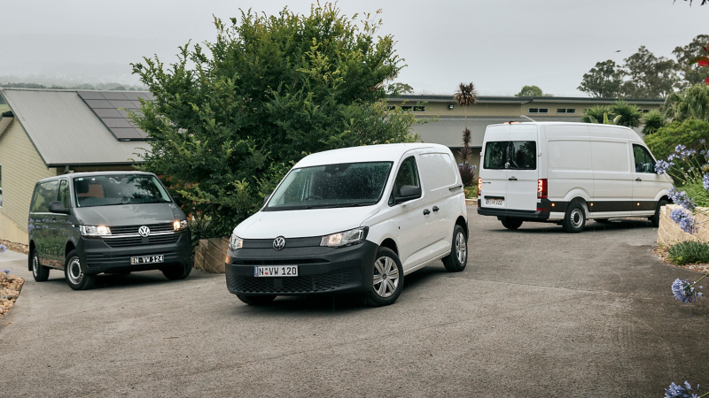 Caddy cargo, Transporter and Crafter vans together