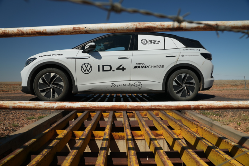 Close up of ID.4 wheels driving over bridge