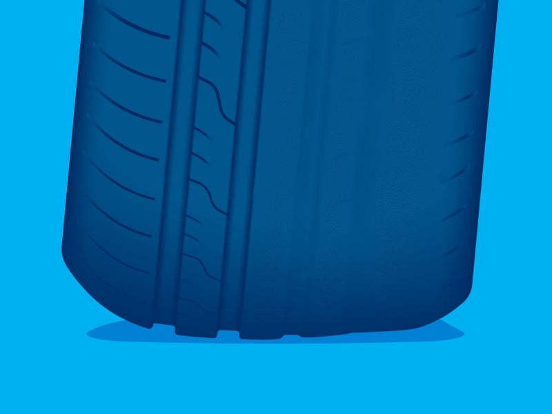 Illustration of abnormal tyre wear on a VW tyre