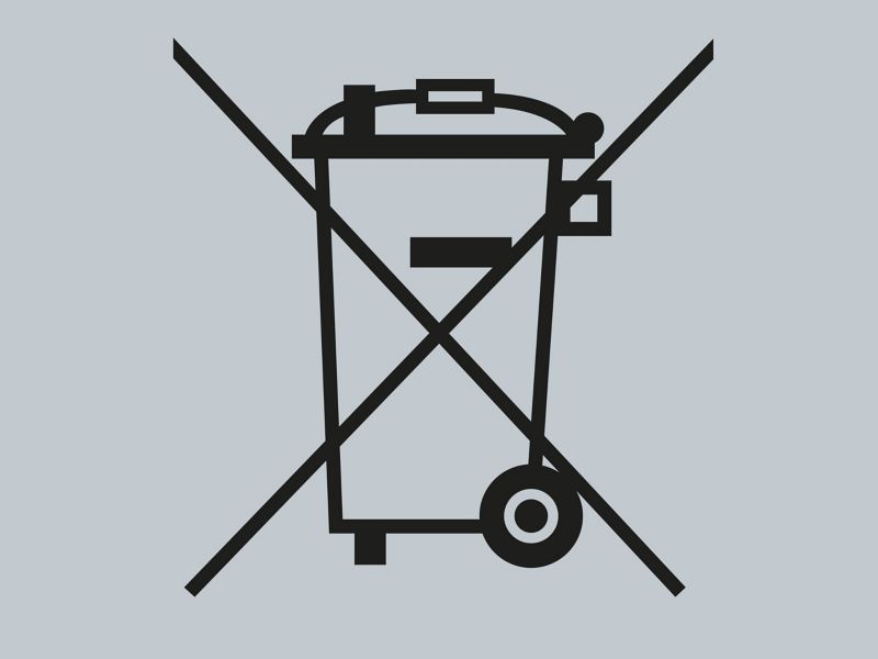 Symbol av en søppelkasse med kryss over – korrekt kassering