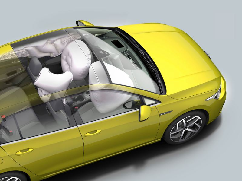 Illustration des Airbagsystems in einem VW Auto