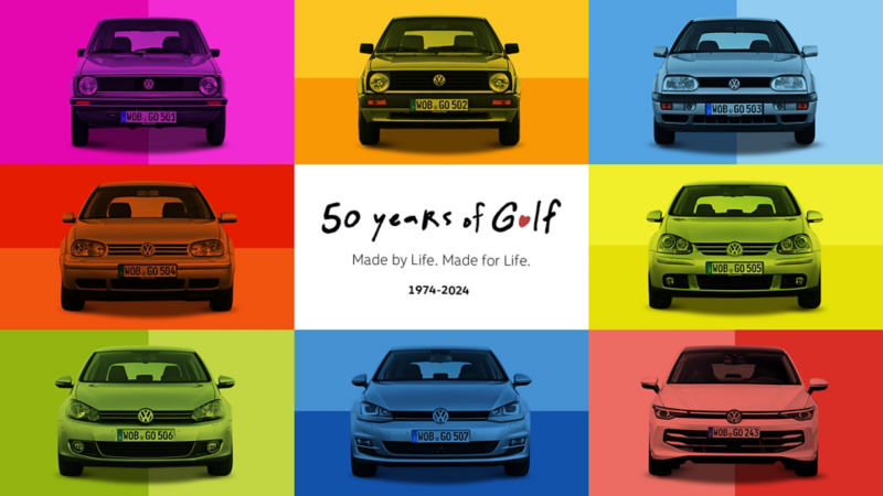 A collage made up of Golf models throughout the years