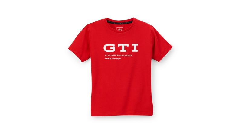 Playera roja para niños, con siglas GTI de Volkswagen.