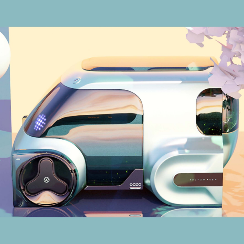 Colorful graphic illustration of a concept vehicle