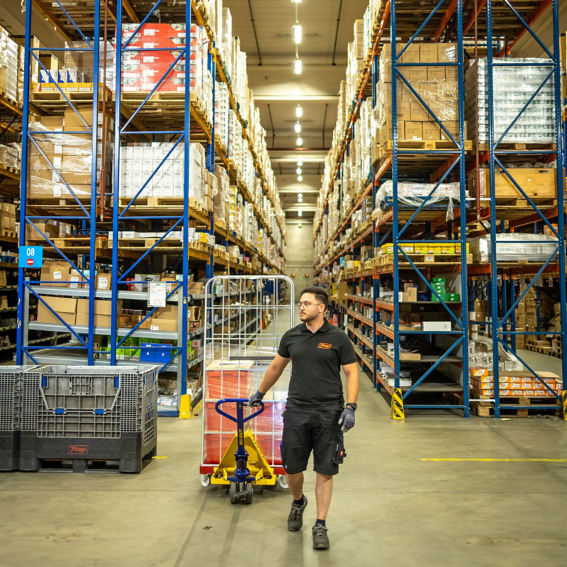 Des collaborateurs préparent des commandes dans le centre logistique de 7Days.