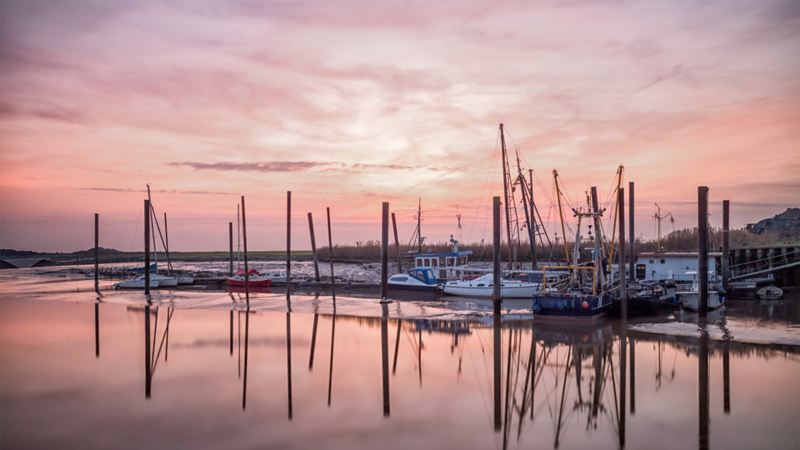 Panorama of a port at twilight