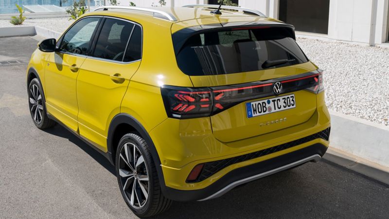 Rear view of yellow T-Cross