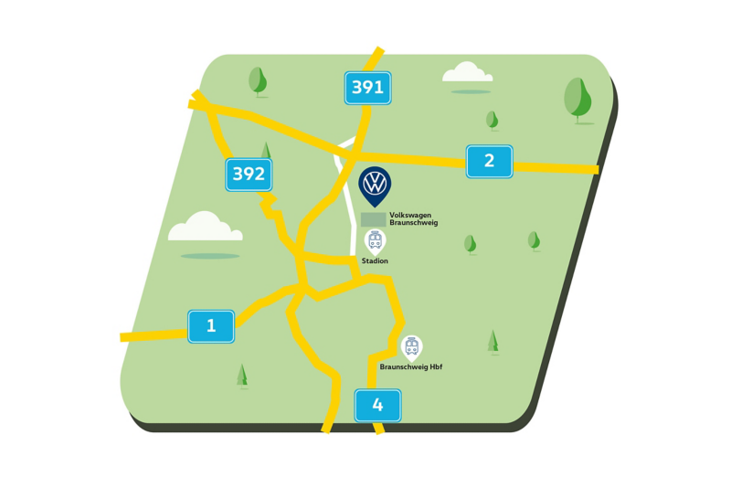 Sketch with directions to the Braunschweig Volkswagen site