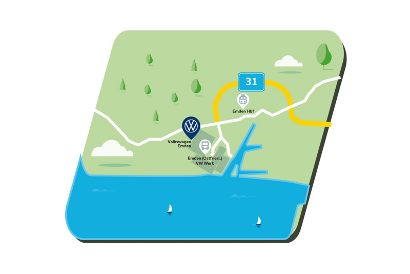 Map showing the area around the Volkswagen site in Emden