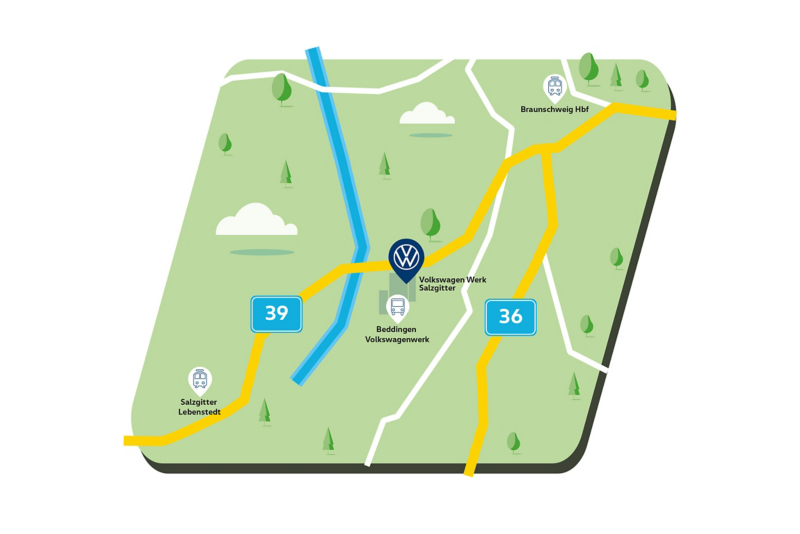 Map showing the area around the Volkswagen site in Salzgitter
