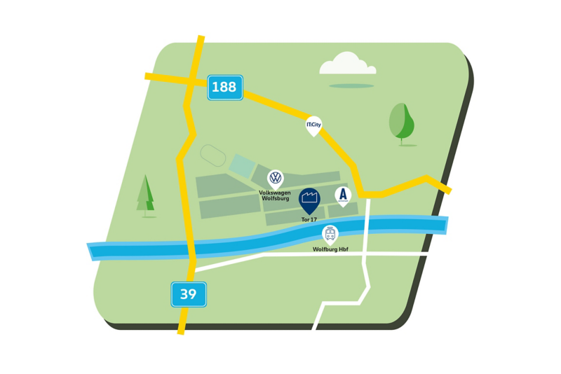 Sketch with directions to the Wolfsburg Volkswagen site