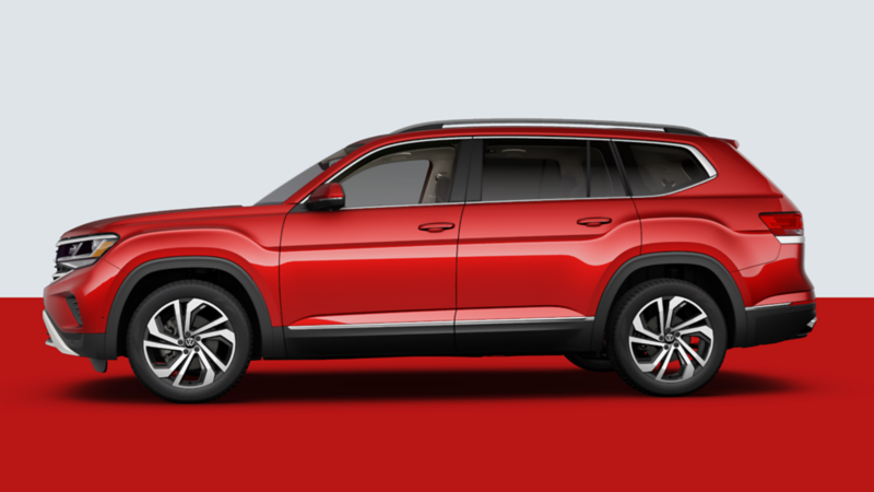 Side view of a volkswagen Atlas in a studio background