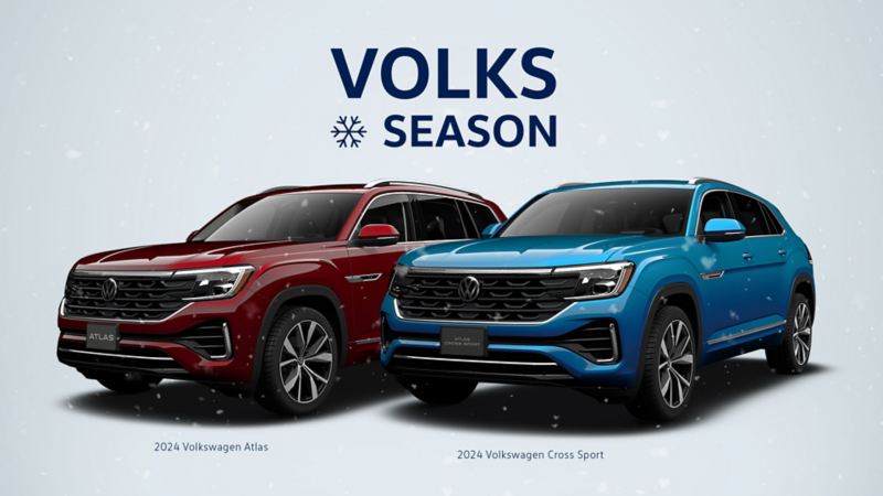 The 2023 Volkswagen Atlas and Cross Sport on a grey background
