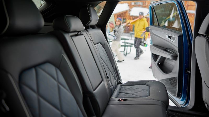 And open rear door and rear seats of the 2024 Volkswagen Cross Sport 