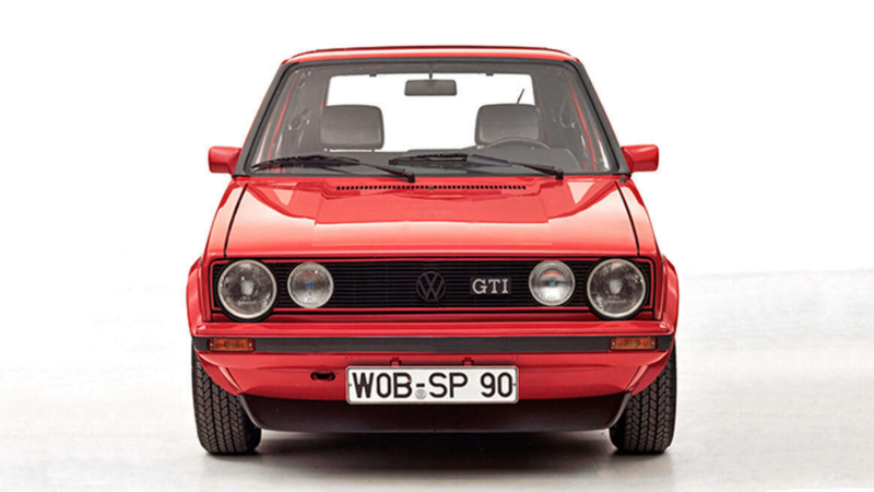 a front facing original red Golf GTI