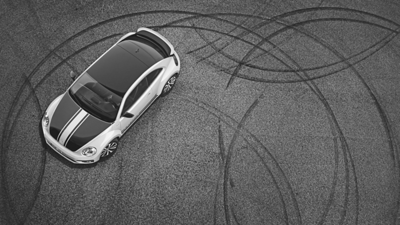 Vista dall'alto in bianco e nero di Beetle GSR Volkswagen.