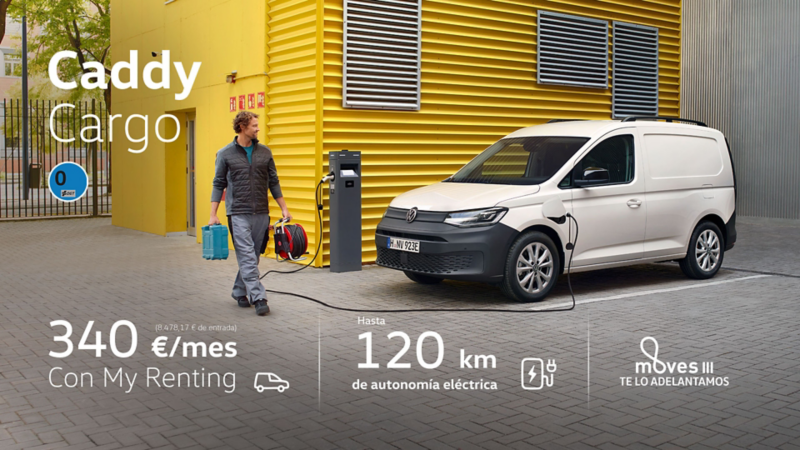 Foto lateral del nuevo Caddy Cargo eHybrid blanco.