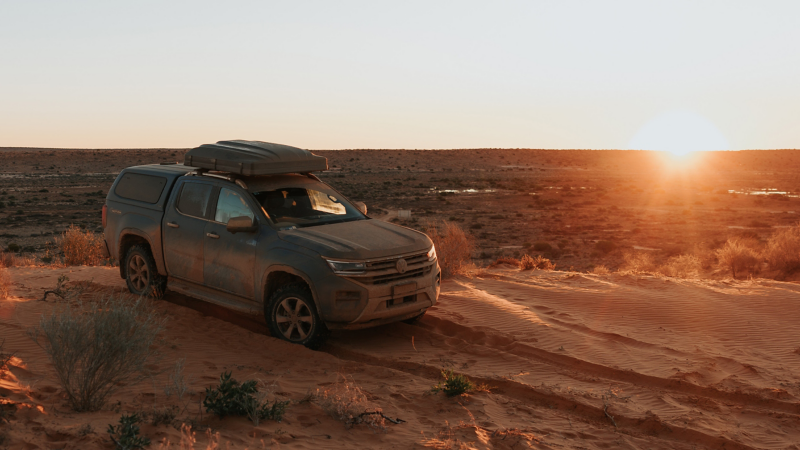 VW Amarok driving through desert
