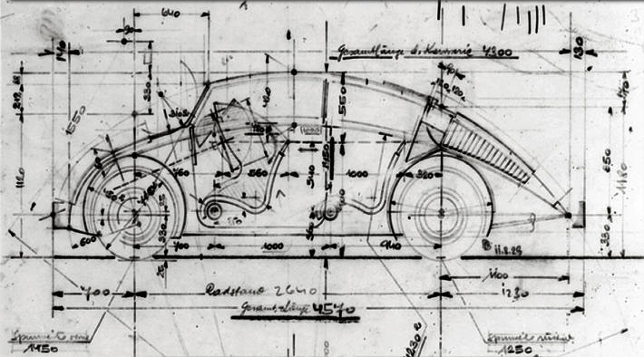 Boceto original del Volkswagen Beetle