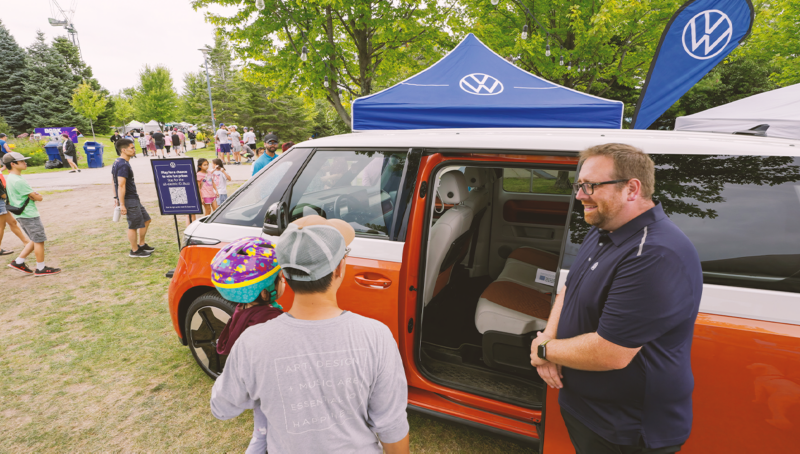 A Volkswagen rep giving a walkthrough of the ID. Buzz