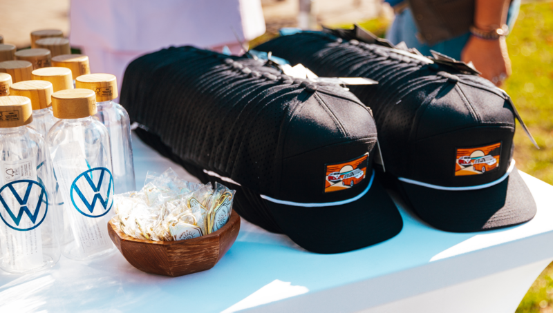 A table full of Volkswagen merch