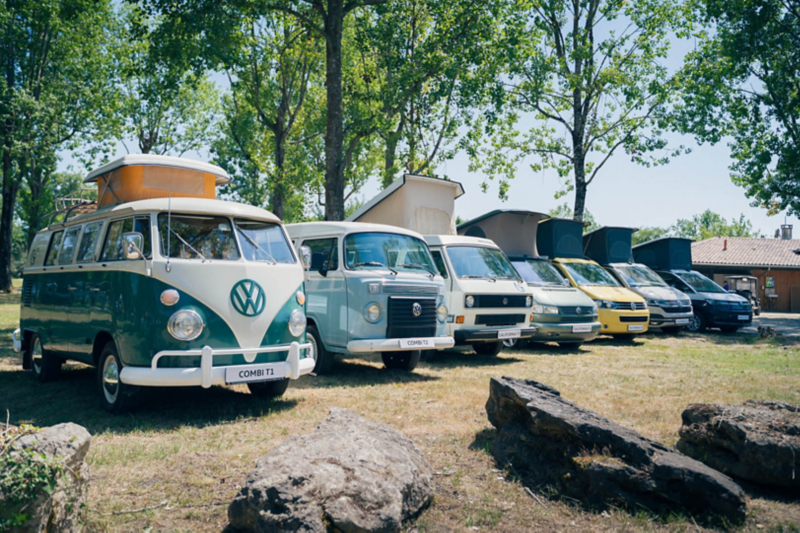 la gamme complète des générations de van camping-car VW volkswagen T1 T2 T3 T4 T5 T6.1 T7 California