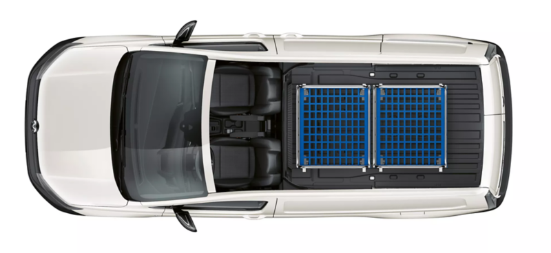 Caddy Cargo Maxi załadunek z kontenerami na kółkach