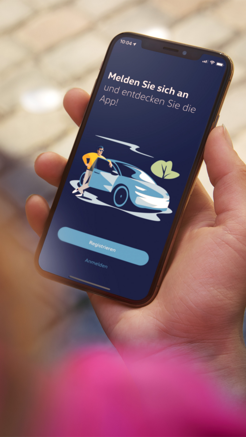 Smartphone mit geöffneter VW Connect App.