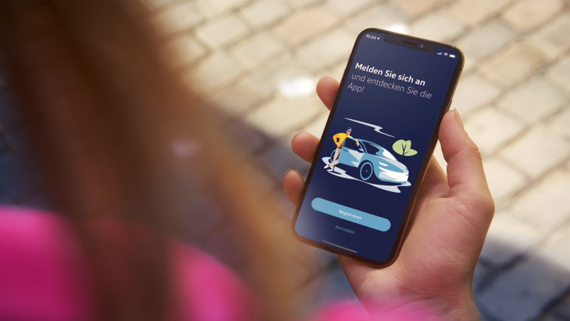 Smartphone mit geöffneter VW Connect App.
