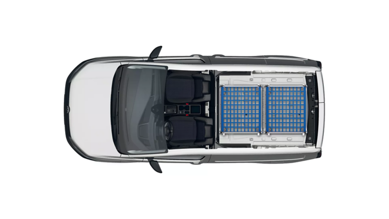 Caddy Cargo eHybrid załadunek z kontenerami na kółkach