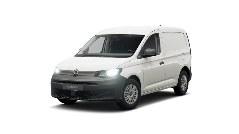 Ein VW Caddy Cargo vor weißem Hintergrund.