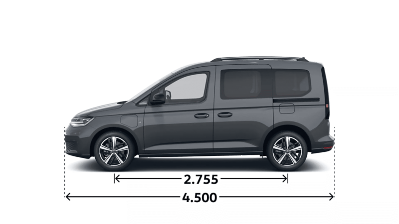 VW Caddy Dark Label eHybrid widok z boku.