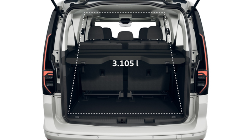 Caddy Edition Maxi eHybrid von hinten.