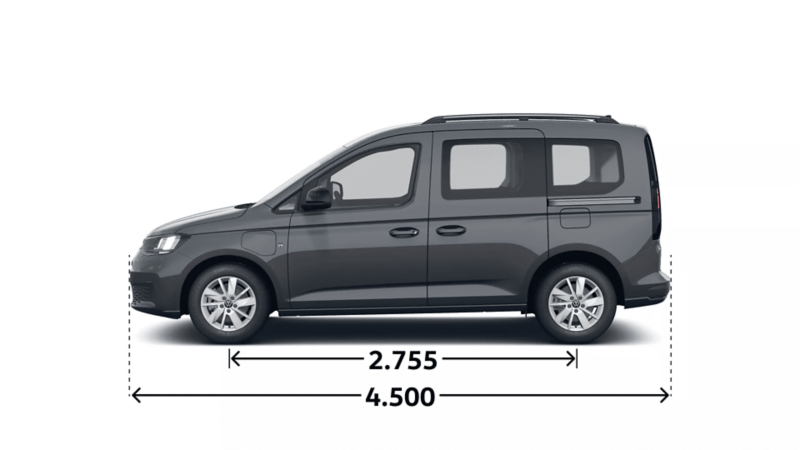 VW Caddy Life eHybrid widok z boku.