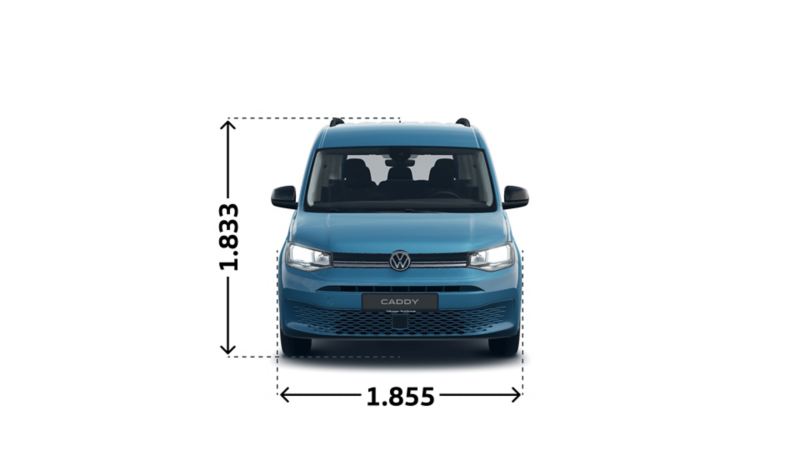 Mått VW Caddy Life personbil framifrån.