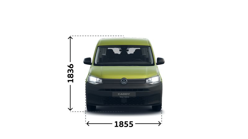 Mått VW Caddy Maxi personbil framifrån.