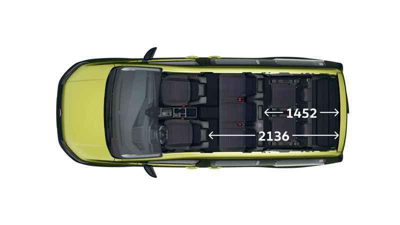 Mått VW Caddy Maxi personbil interiör uppifrån.