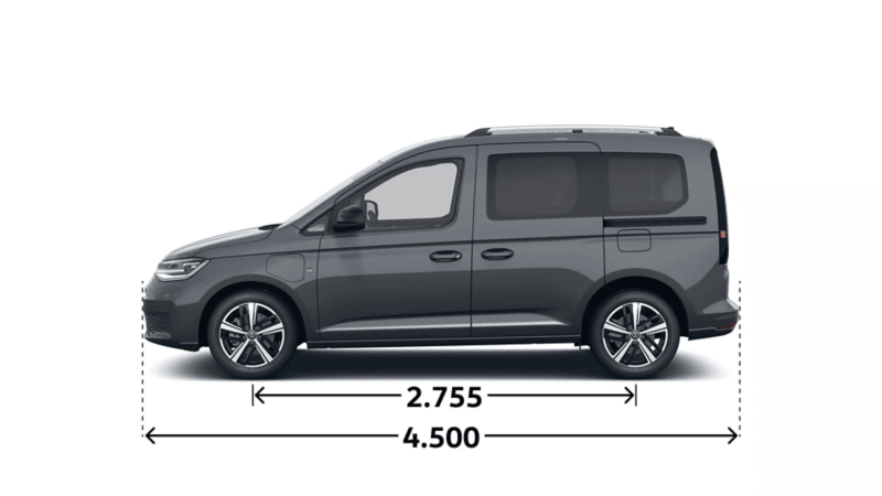 VW Caddy Style eHybrid widok z boku.