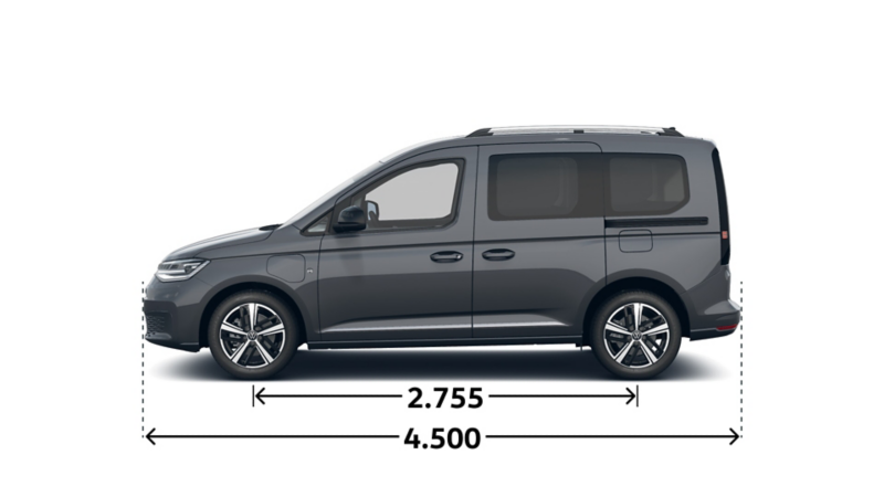 Utklippt 7-sits VW Caddy personbil från sidan