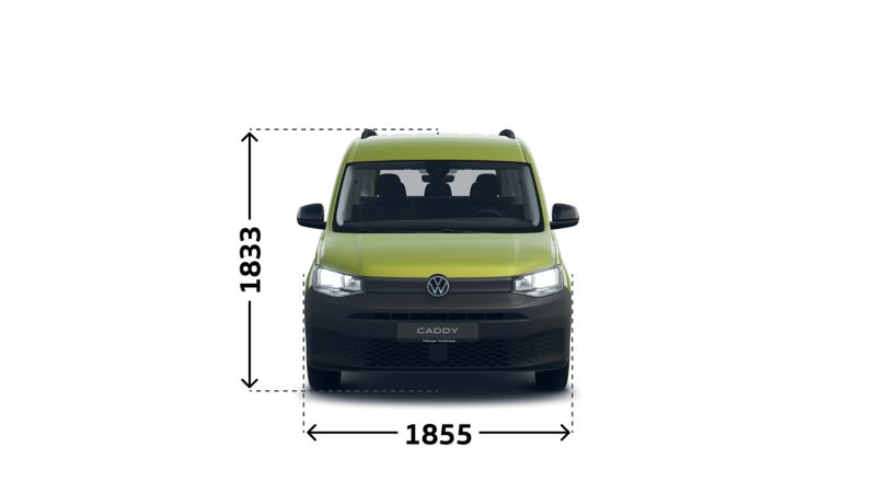 Mått VW Caddy personbil framifrån.